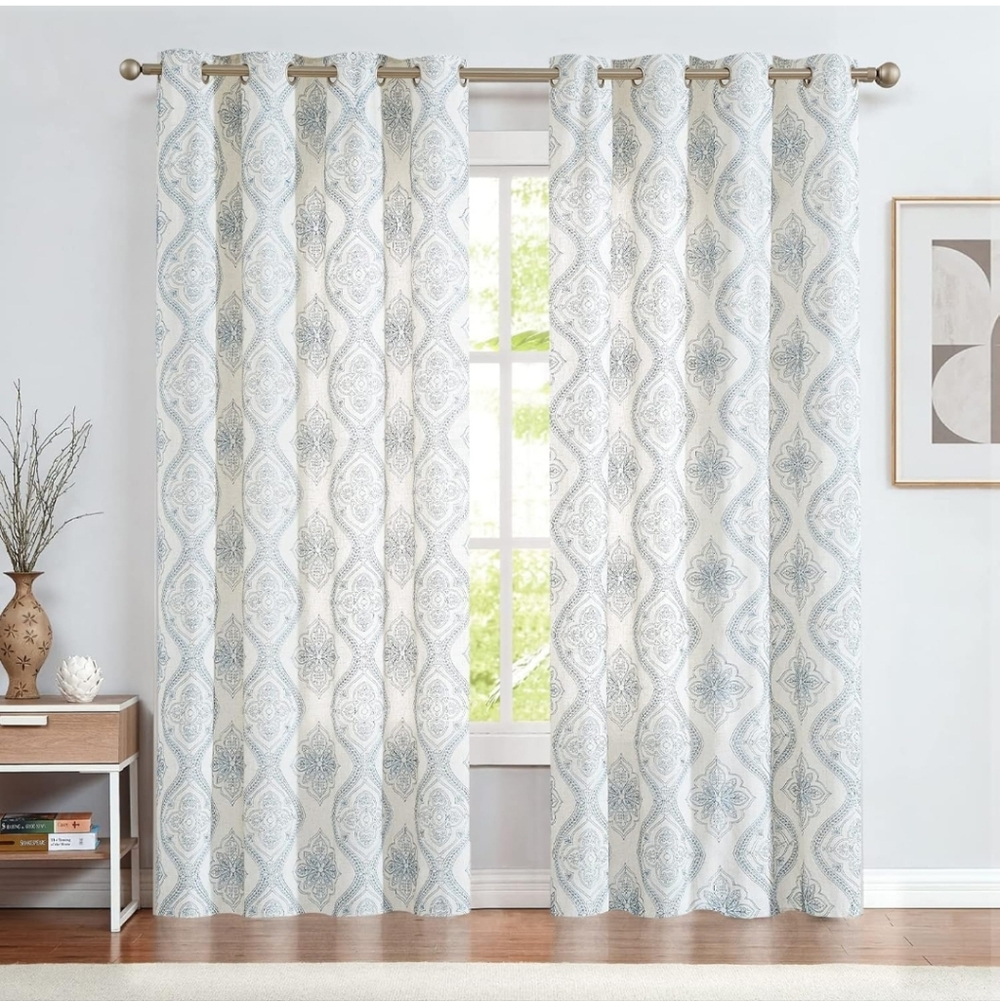jinchan Boho Linen Curtains for Living Room Embroidered Design Window Curtains